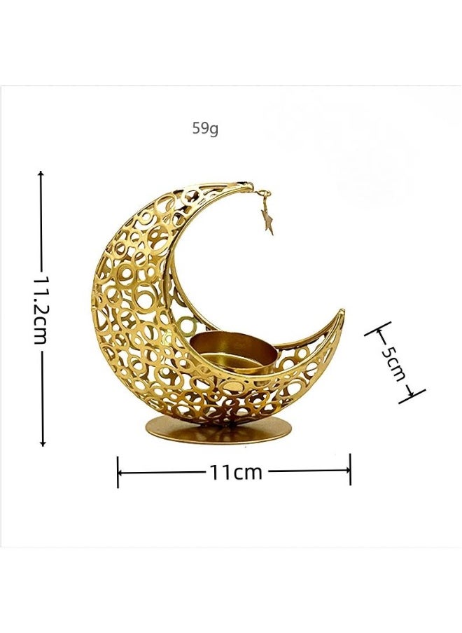 4 Pcs Moon Shape Openwork Candle Holder Metal Candle HolderModern Light Luxury Romantic Candle Holder For Table Decoration Festival Wedding (Gold)