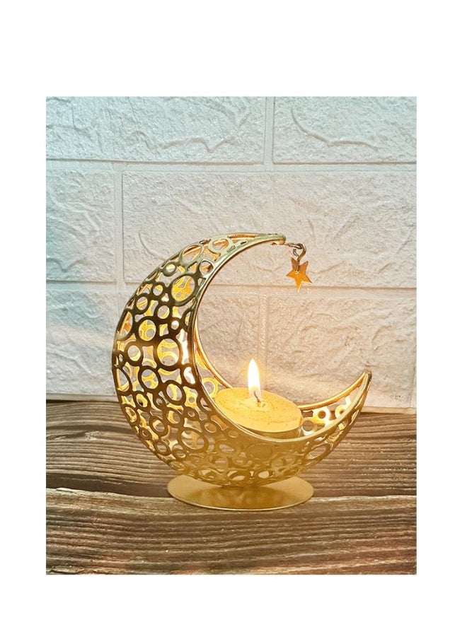 4 Pcs Moon Shape Openwork Candle Holder Metal Candle HolderModern Light Luxury Romantic Candle Holder For Table Decoration Festival Wedding (Gold)