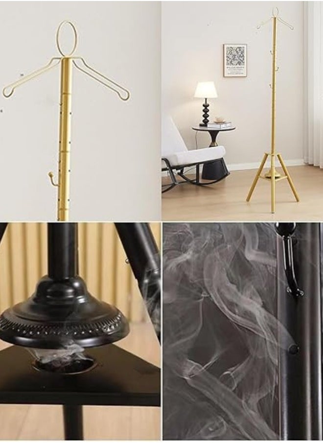Cloth Incense Burner Stand, 175cm Long Bakhoor Burner Stand Hanger With Steaming Clothes, Cloth Hooks And Holes For Home Bedroom Hotel Hall Tree for Robe, Coats, Hats, Scarves, And Clothe Make Your Clothe Graceful(Golden)