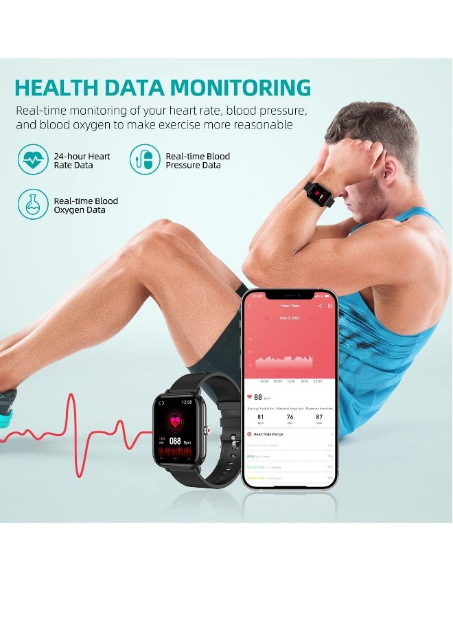 Smart Watch Fitness with 24 Sports Modes, 5ATM Swimming Waterproof, Blood Oxygen Heart Rate Sleep Monitor Step Calorie Counter 1.7 Touchscreen Smartwatch Fitness Watch for Android iPhone