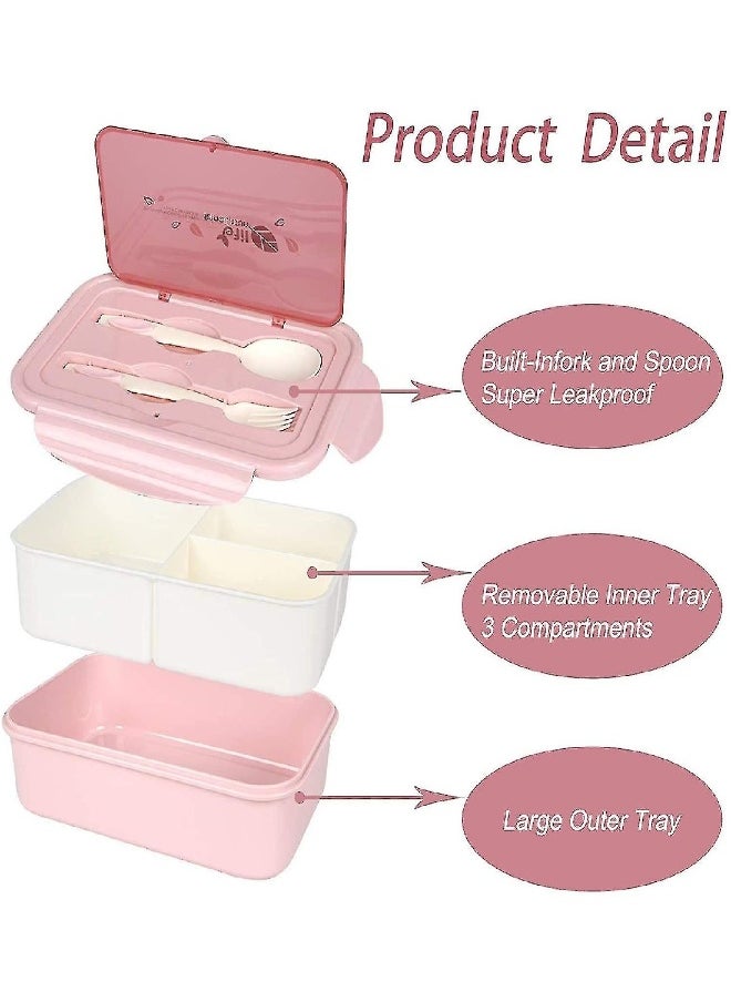 Kitchen Household Portable Three-Compartment Pink Lunch Box
