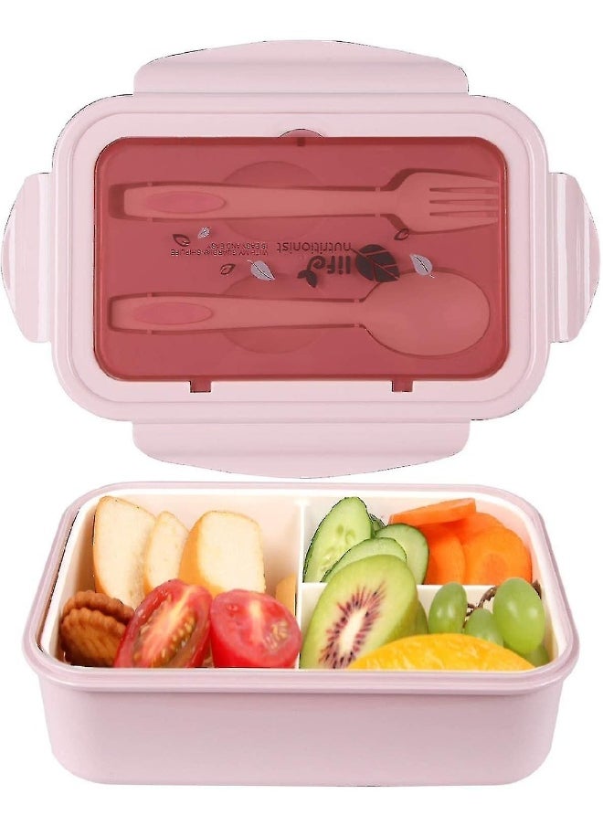 Kitchen Household Portable Three-Compartment Pink Lunch Box