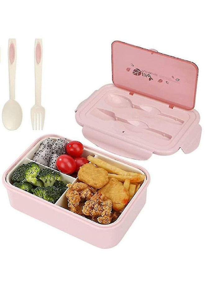 Kitchen Household Portable Three-Compartment Pink Lunch Box