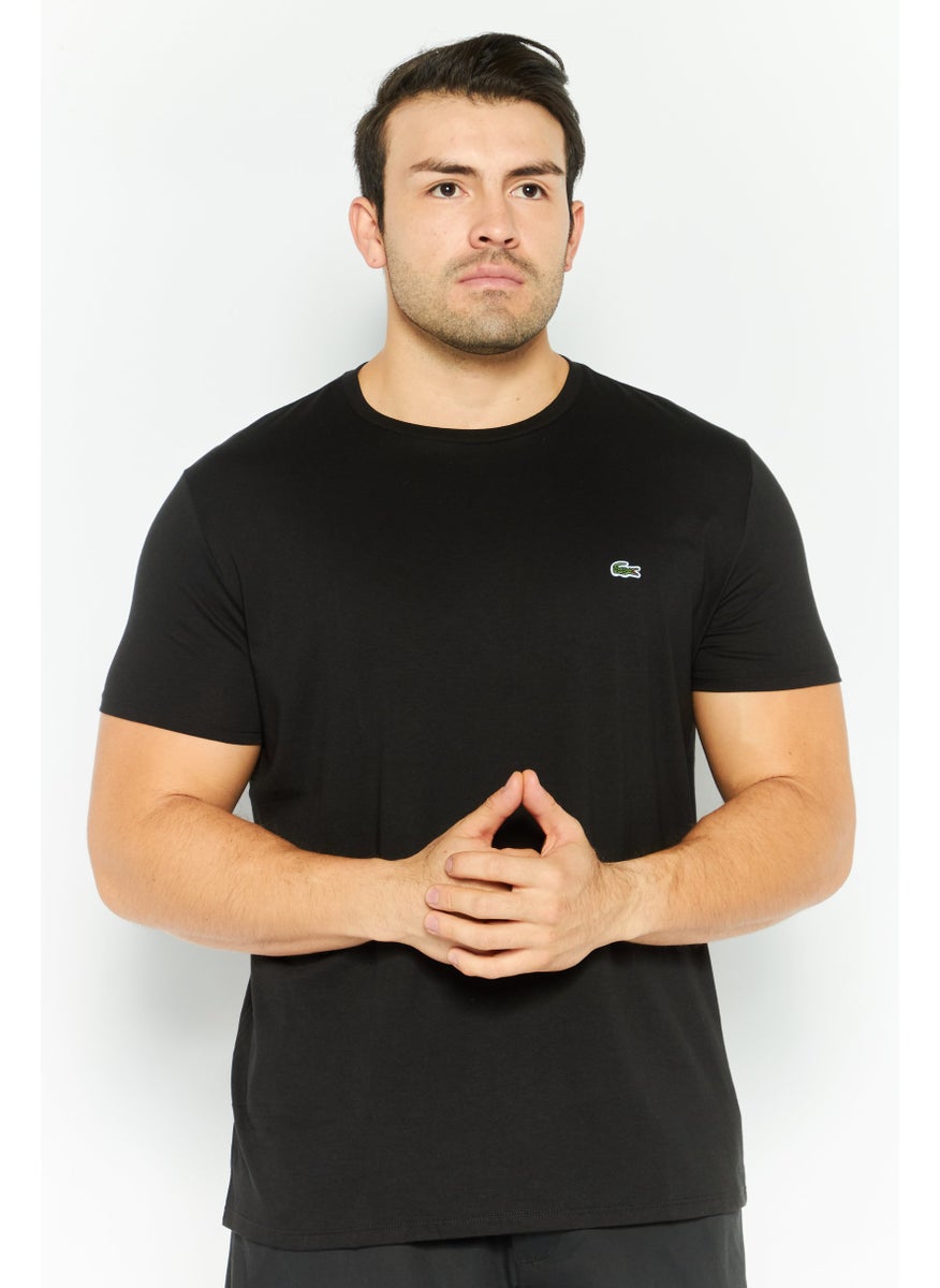 Men Crew Neck Short Sleeve Brand Logo T Shirt, Black
