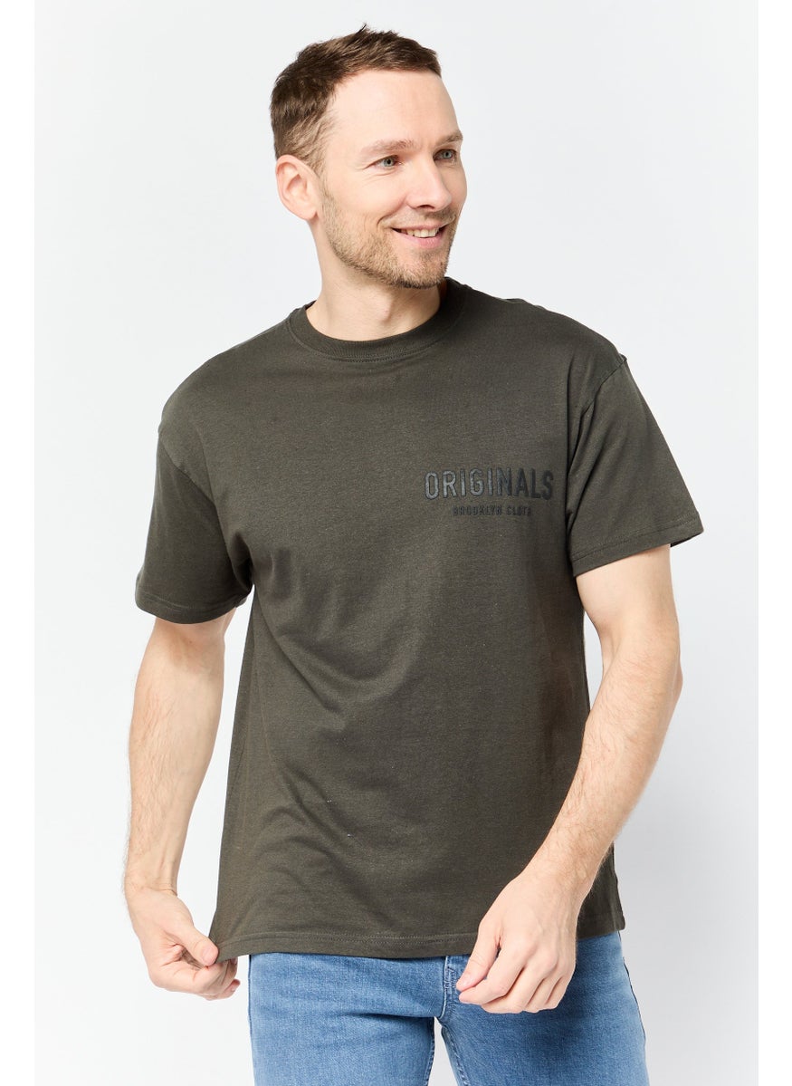 Men Crew Neck Short Sleeve Brand Logo T-Shirts, Olive Wash