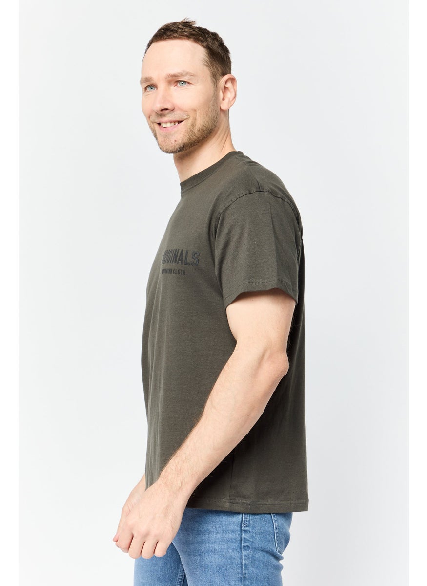 Men Crew Neck Short Sleeve Brand Logo T-Shirts, Olive Wash