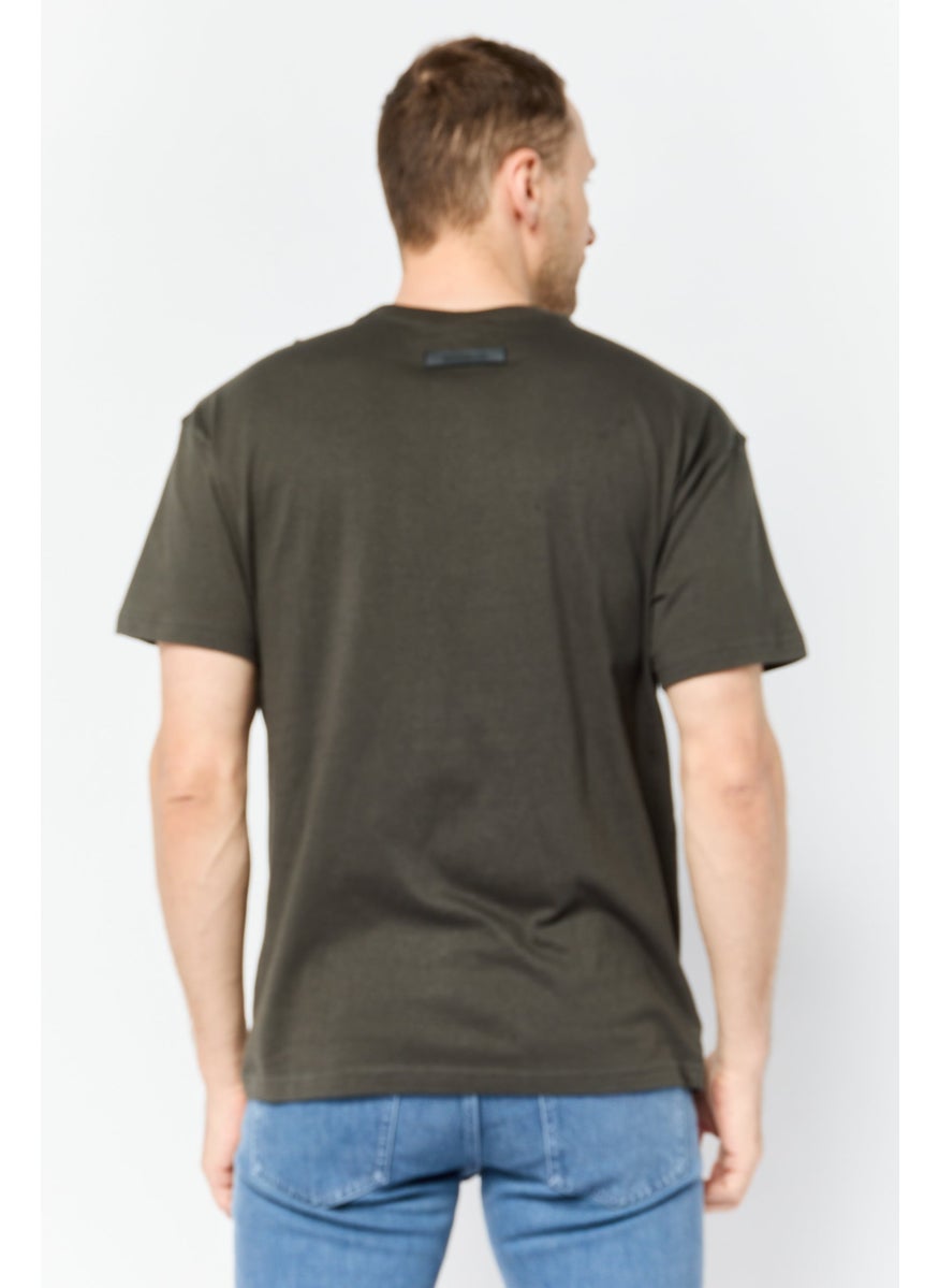 Men Crew Neck Short Sleeve Brand Logo T-Shirts, Olive Wash