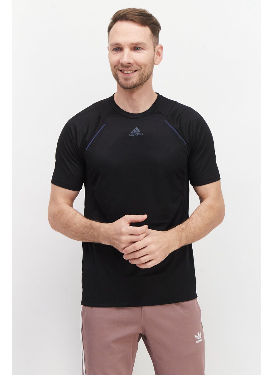 Men Sportswear Fit Brand Logo Training T-Shirt, Black