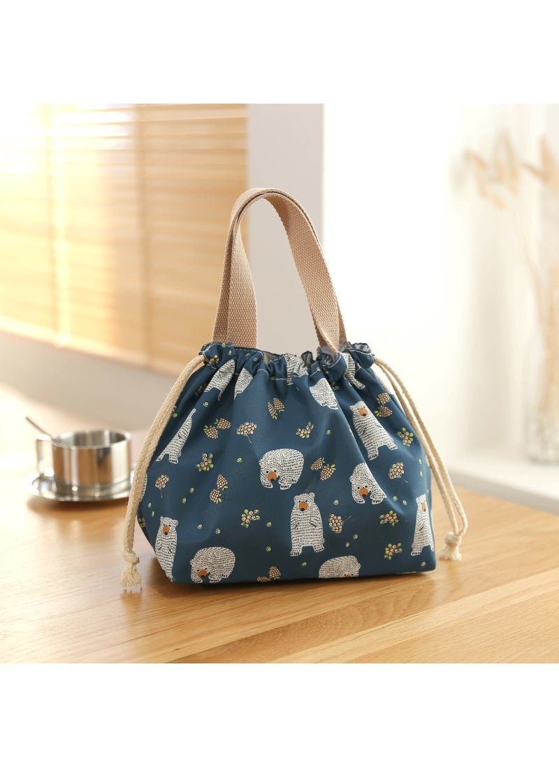 Large Capacity Lunch Bag Drawstring Insulated Blue Polar Bear Drawstring Lunch Box Bag
