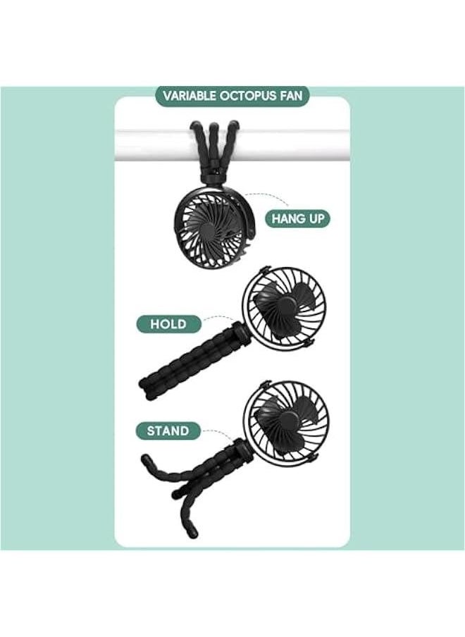 Clip on Fan for Stroller, Clip on Fan for Crib, Stroller Fan Clip on Battery Operated, Stroller on Battery Operated Portable Light Octopus Legs on Fan Low Noise Rechargeables Lights Car Seats on Bab