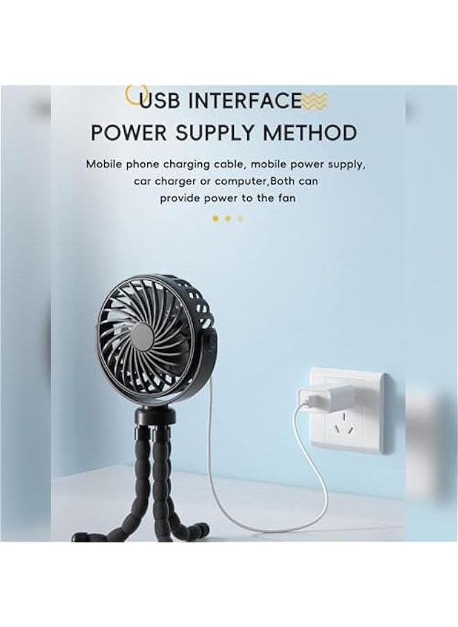 Clip on Fan for Stroller, Clip on Fan for Crib, Stroller Fan Clip on Battery Operated, Stroller on Battery Operated Portable Light Octopus Legs on Fan Low Noise Rechargeables Lights Car Seats on Bab