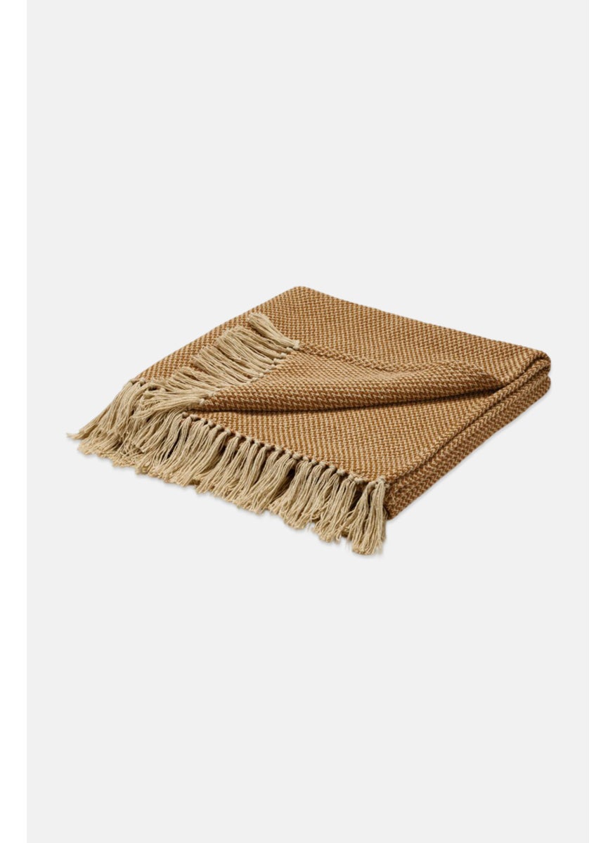 Plaid Fringed Plush Throw, 130 x 170 cm, Tan