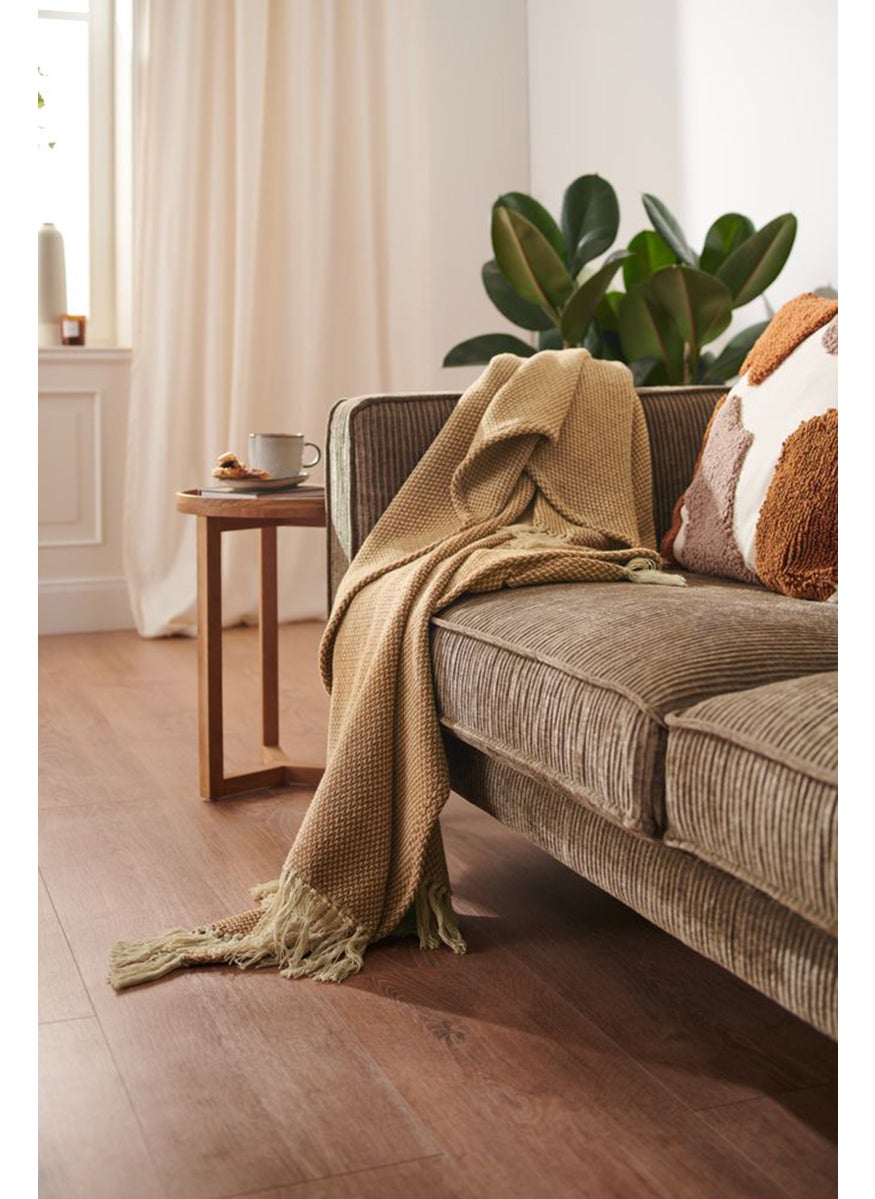 Plaid Fringed Plush Throw, 130 x 170 cm, Tan