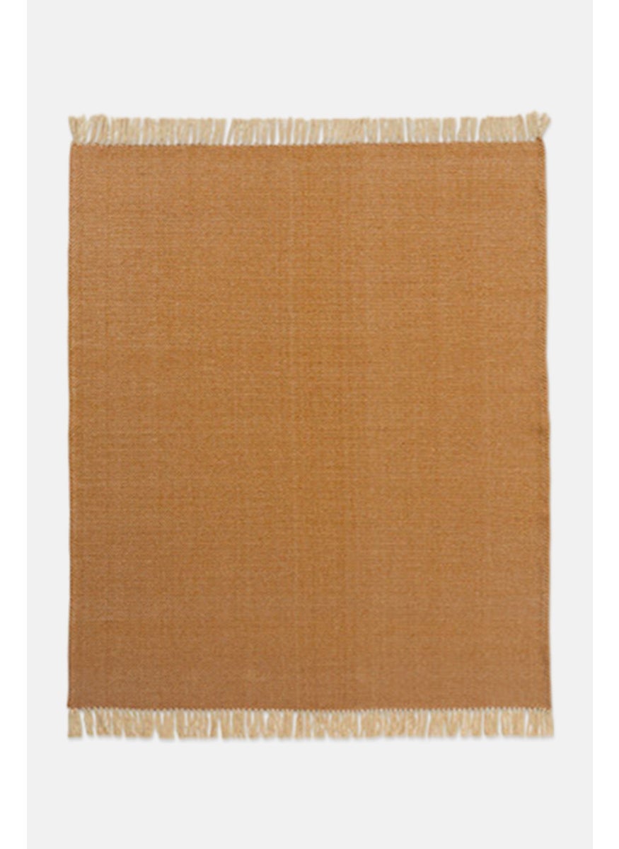 Plaid Fringed Plush Throw, 130 x 170 cm, Tan