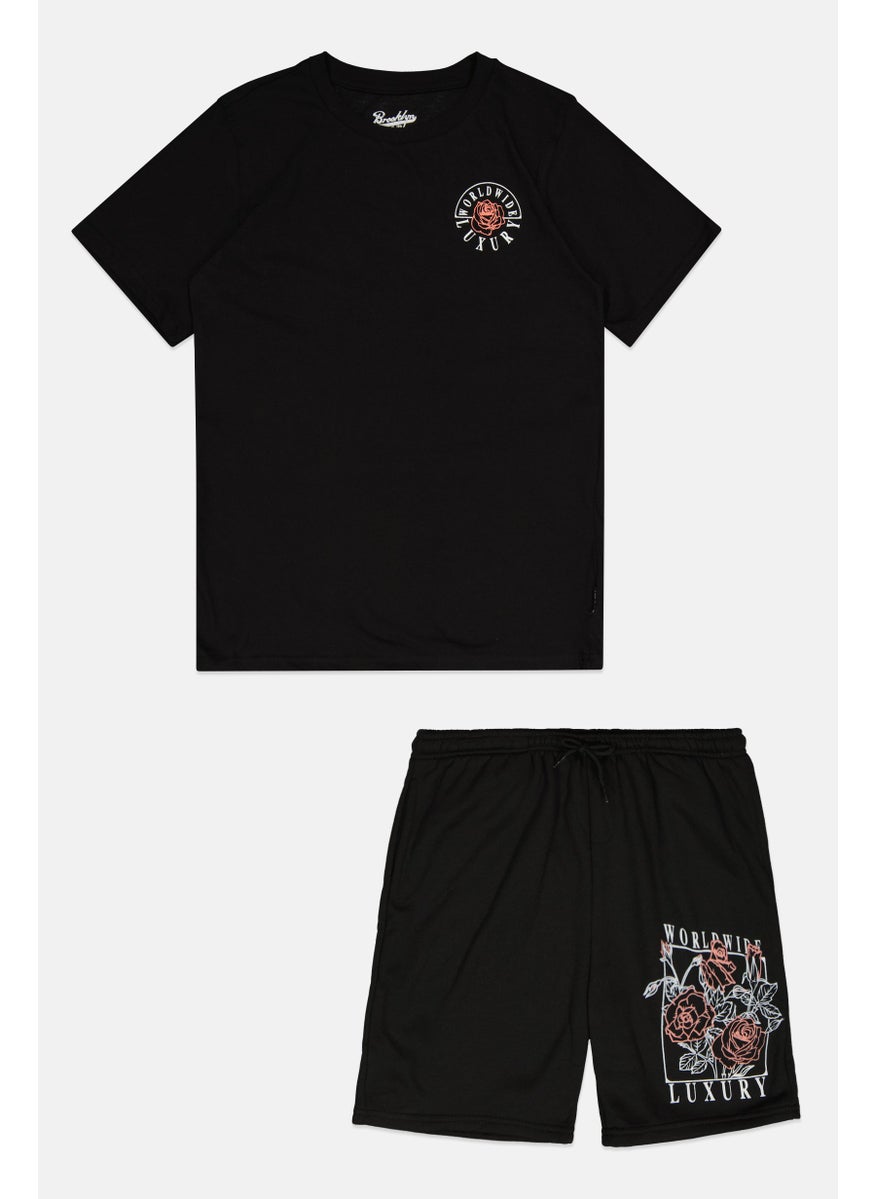 Kids Boy 2Pcs Printed Top And Bottom Set, Black