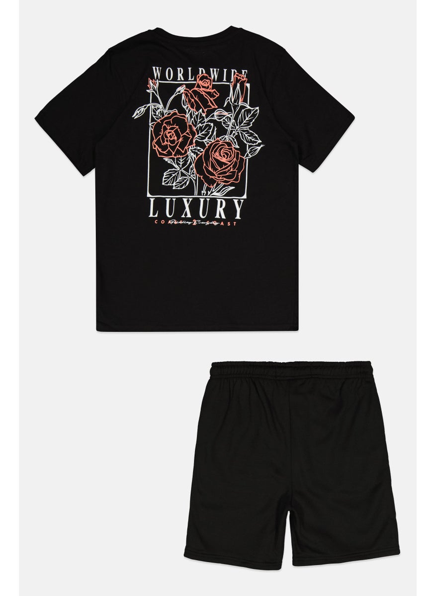Kids Boy 2Pcs Printed Top And Bottom Set, Black