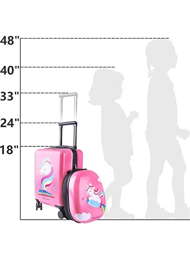 Unicorn Kids Luggage, Girls Carry on Suitcase, 18 Hardside Travel Luggage Set W/Backpack, Toddler Rolling Luggage W/ 4 Spinner Wheels, Children Holiday Birthday Gift