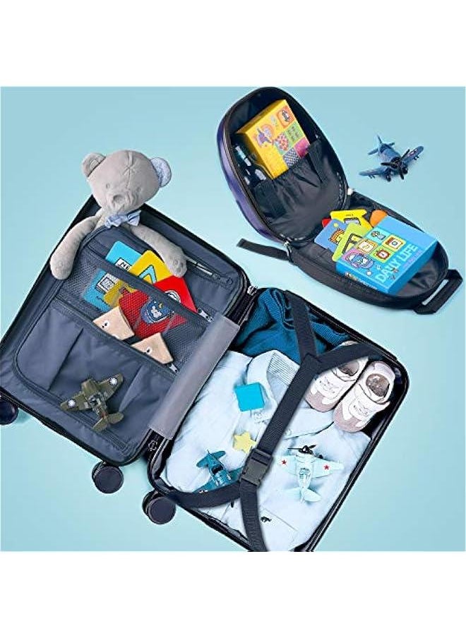 Airplane Kids Luggage, Boys Carry On Suitcase, 18 Hardside Travel Luggage Set W/Backpack, Toddler Rolling Luggage W/ 4 Spinner Wheels, Children Holiday Birthday Gift