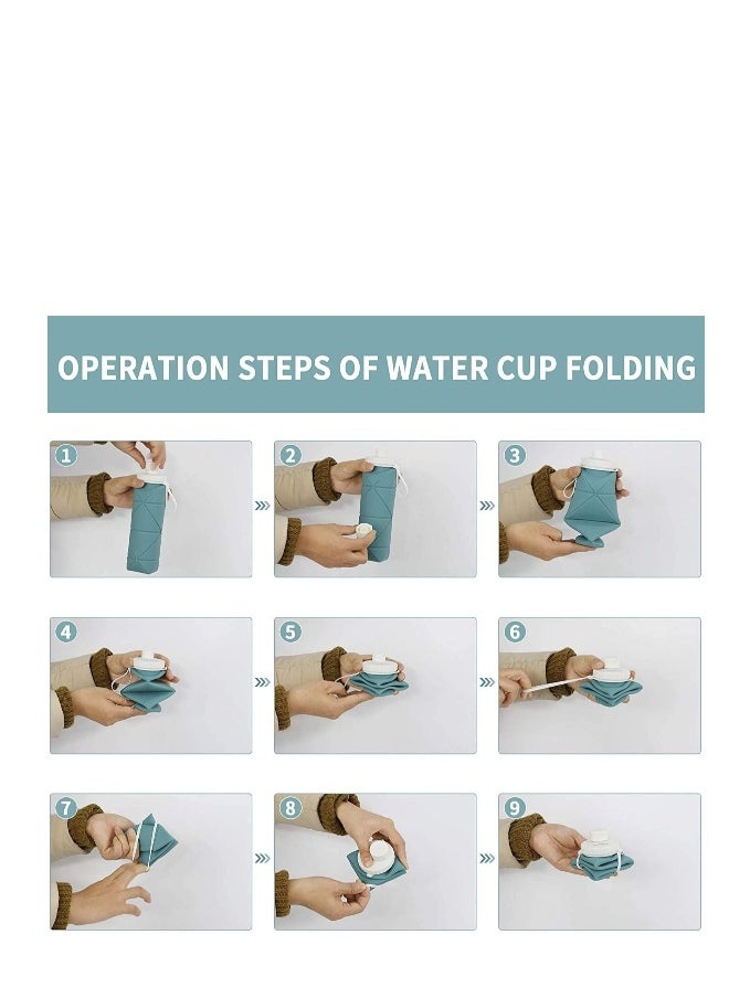 SPECIAL MADE Collapsible Water Bottles Leakproof Valve Reusable BPA Free Silicone Foldable Travel Bottle for Gym Camping Hiking Sports Lightweight Durable 600ML Dark Green