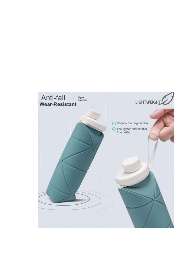 SPECIAL MADE Collapsible Water Bottles Leakproof Valve Reusable BPA Free Silicone Foldable Travel Bottle for Gym Camping Hiking Sports Lightweight Durable 600ML Dark Green