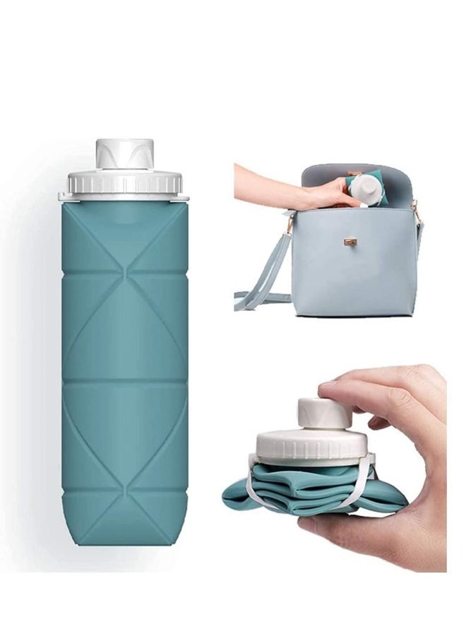 SPECIAL MADE Collapsible Water Bottles Leakproof Valve Reusable BPA Free Silicone Foldable Travel Bottle for Gym Camping Hiking Sports Lightweight Durable 600ML Dark Green
