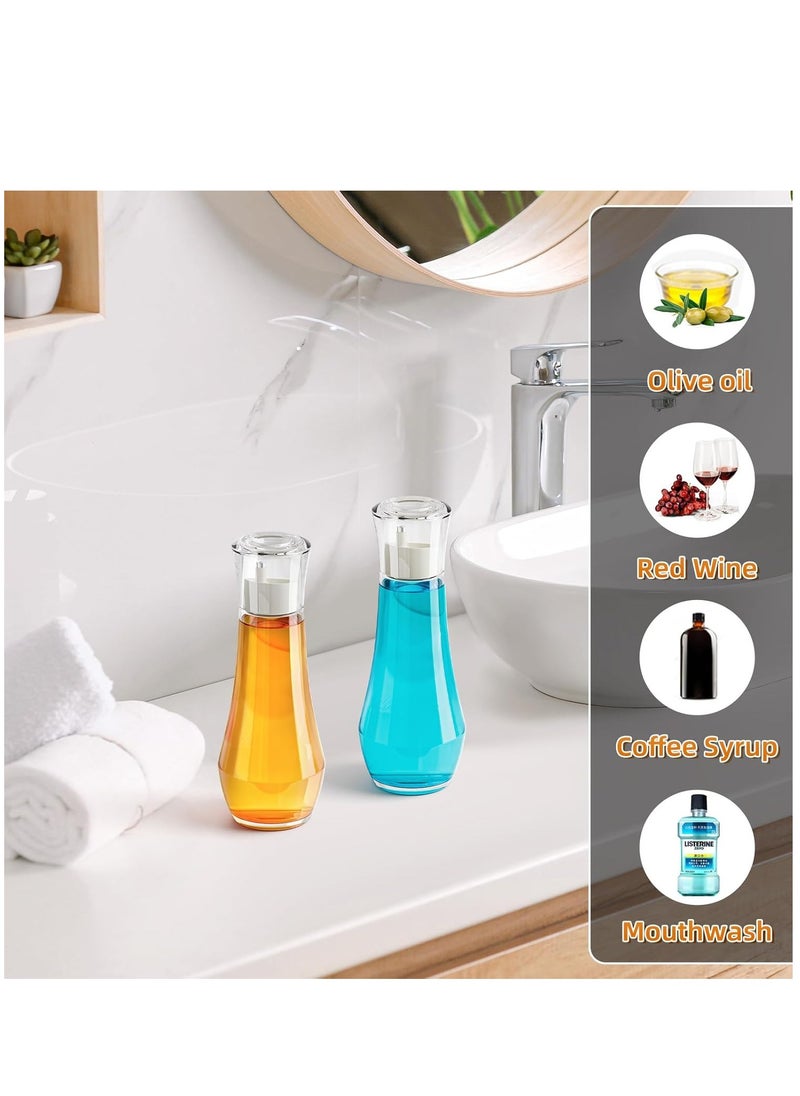 Glass Mouthwash Dispenser for Bathroom, 8.8OZ Mouth Wash Container Bottle with Lid Cup,Refillable Glass Mouth Wash Decanter,  Small Clear Decanter for Countertop,2 Pack