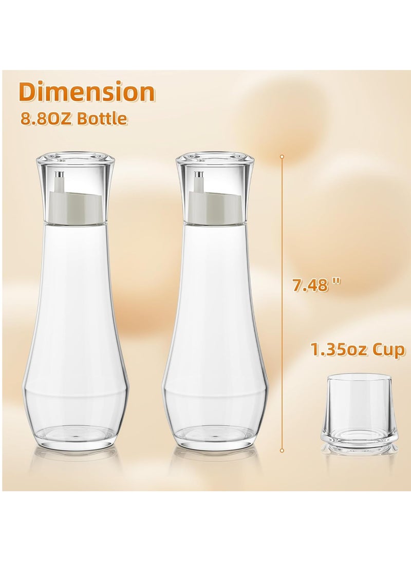 Glass Mouthwash Dispenser for Bathroom, 8.8OZ Mouth Wash Container Bottle with Lid Cup,Refillable Glass Mouth Wash Decanter,  Small Clear Decanter for Countertop,2 Pack