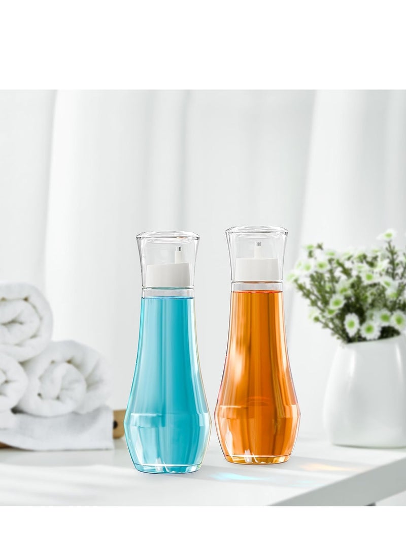 Glass Mouthwash Dispenser for Bathroom, 8.8OZ Mouth Wash Container Bottle with Lid Cup,Refillable Glass Mouth Wash Decanter,  Small Clear Decanter for Countertop,2 Pack