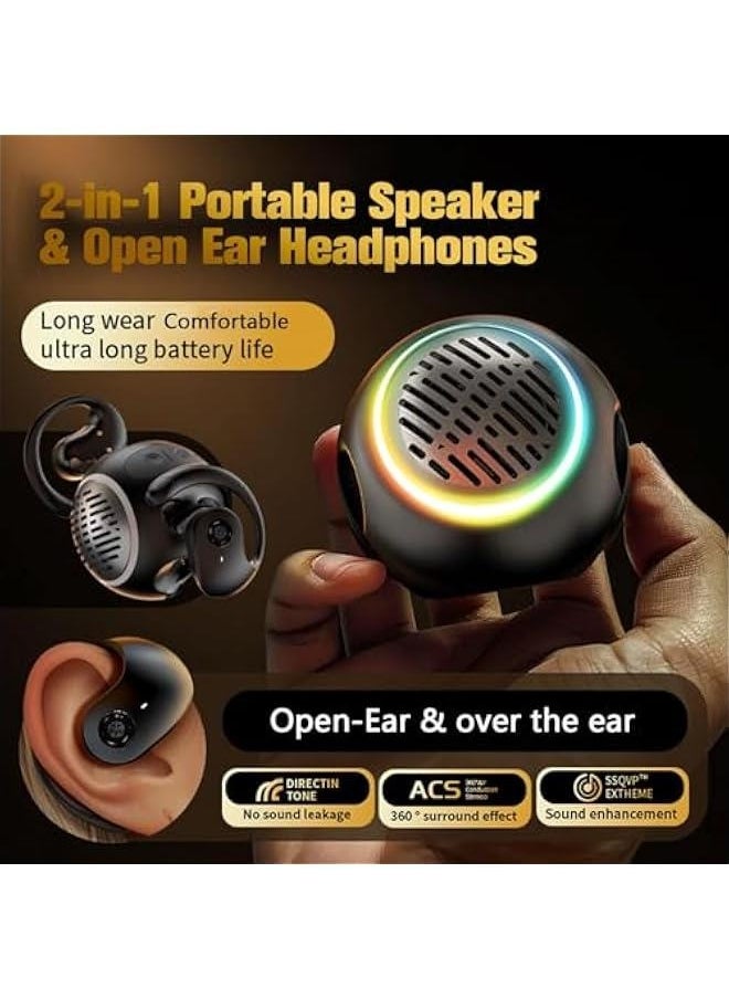Wireless Open Ear Over The Ear Earbuds with Portable Small Bluetooth Speaker Mini Speakers Bluetooth Wireless Kids Bone Conduction Headphones Earbuds Open Ear Buds Out of Outside The Ear
