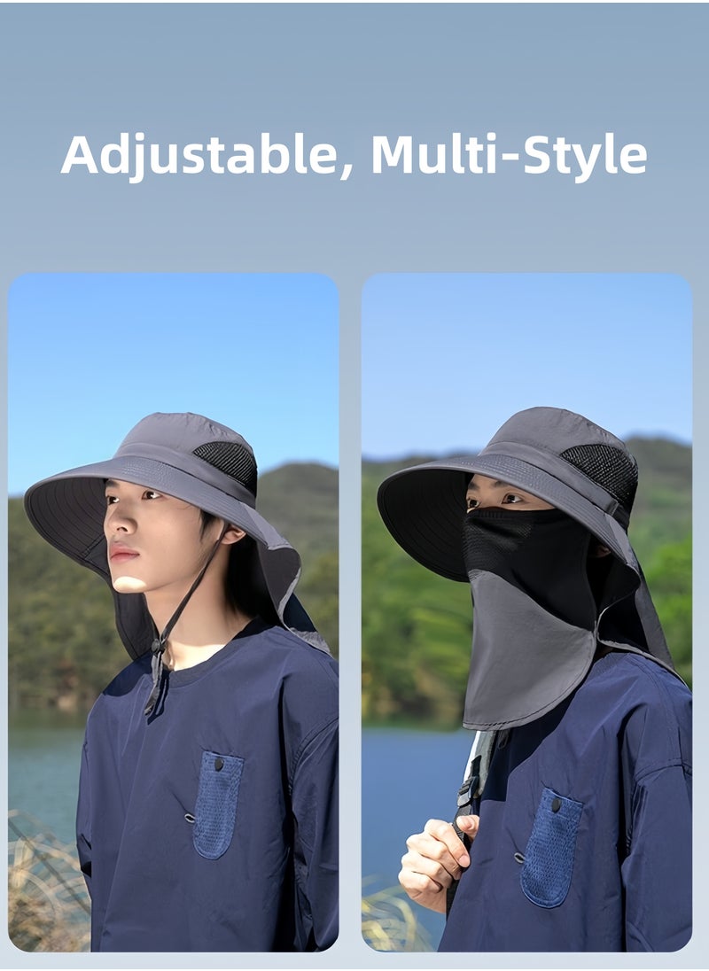Sun Hat Hiking Hat for Men Women, UV Protection Fishing & Bucket hat with Removable Mesh Face Neck Flap Cover Outdoor Sports Accessories