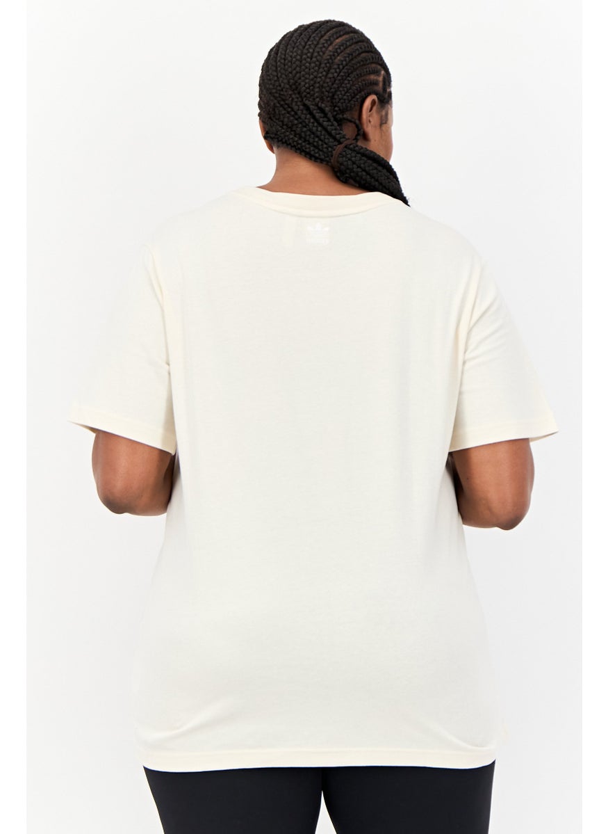 Women Plus Size Short Sleeves Outdoor T-Shirt, Cream