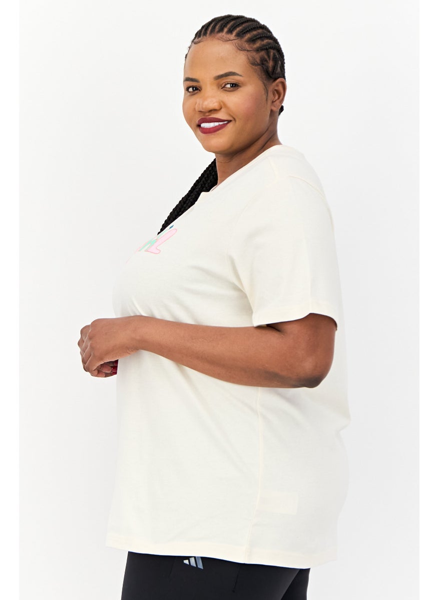 Women Plus Size Short Sleeves Outdoor T-Shirt, Cream