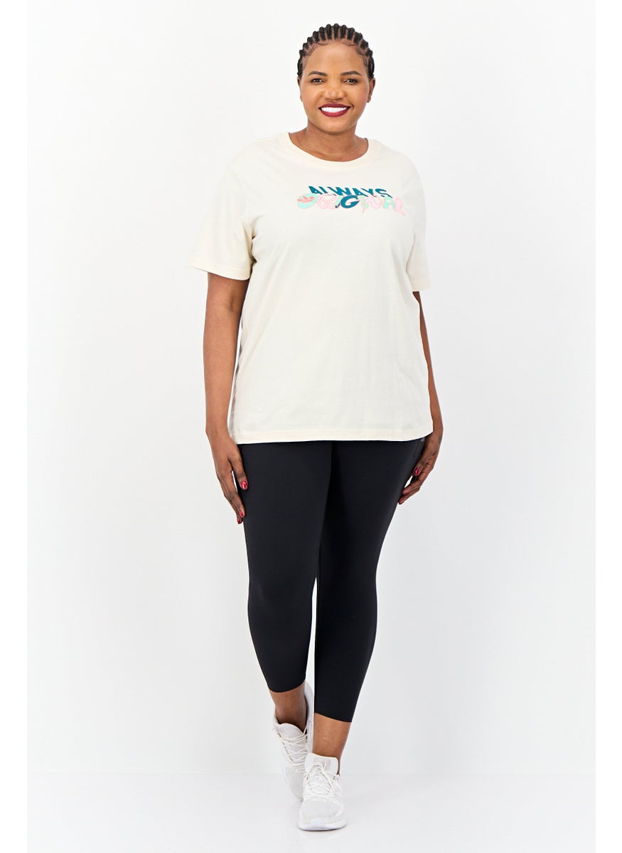 Women Plus Size Short Sleeves Outdoor T-Shirt, Cream