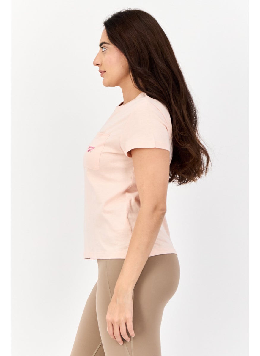 Women Sportswear Fit Short Sleeves Training Top, Peach