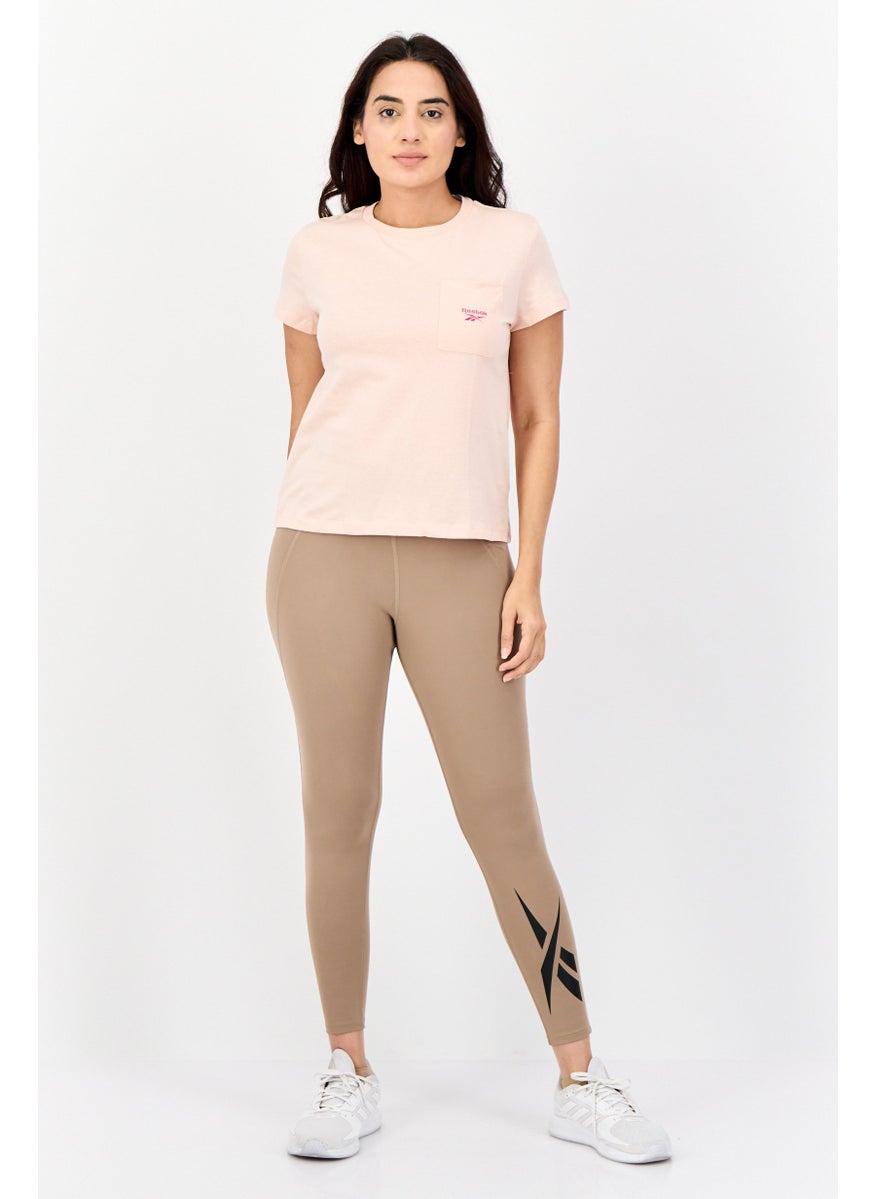 Women Sportswear Fit Short Sleeves Training Top, Peach