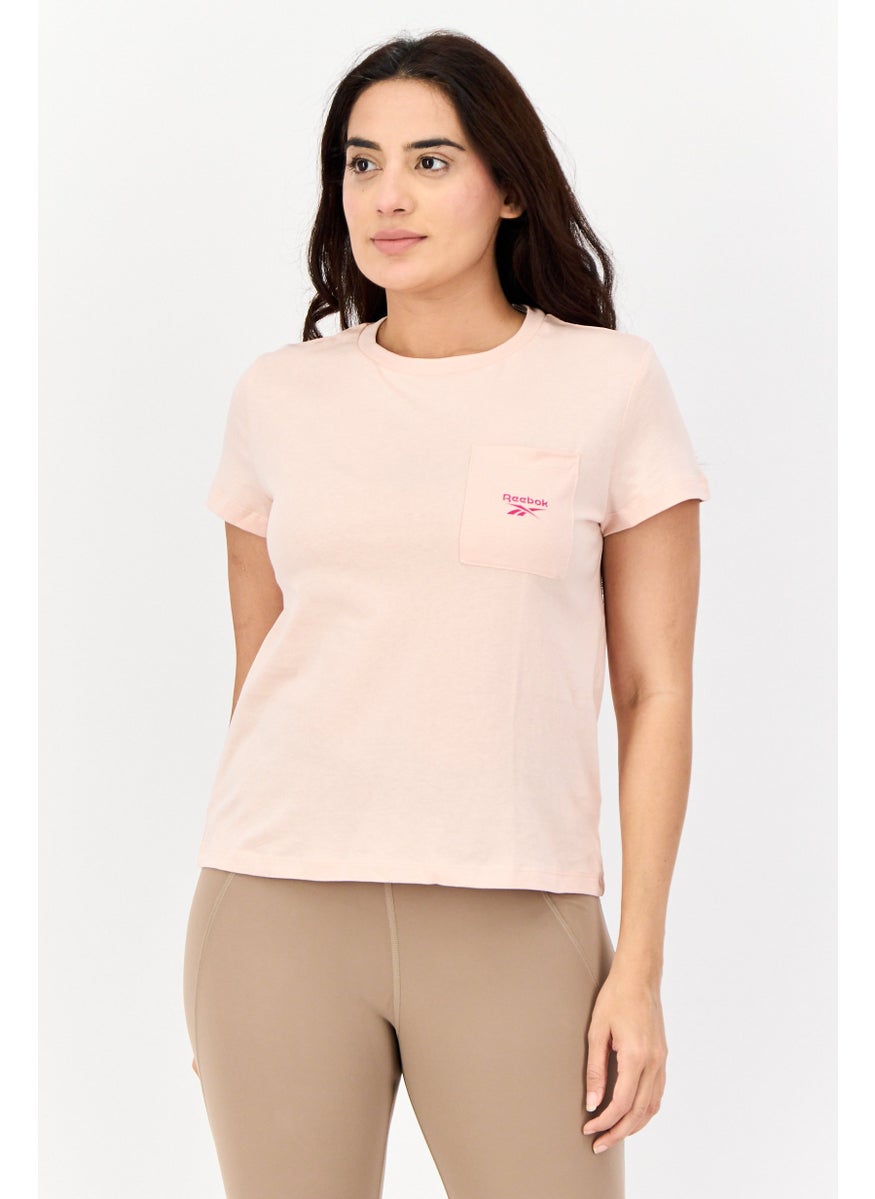 Women Sportswear Fit Short Sleeves Training Top, Peach