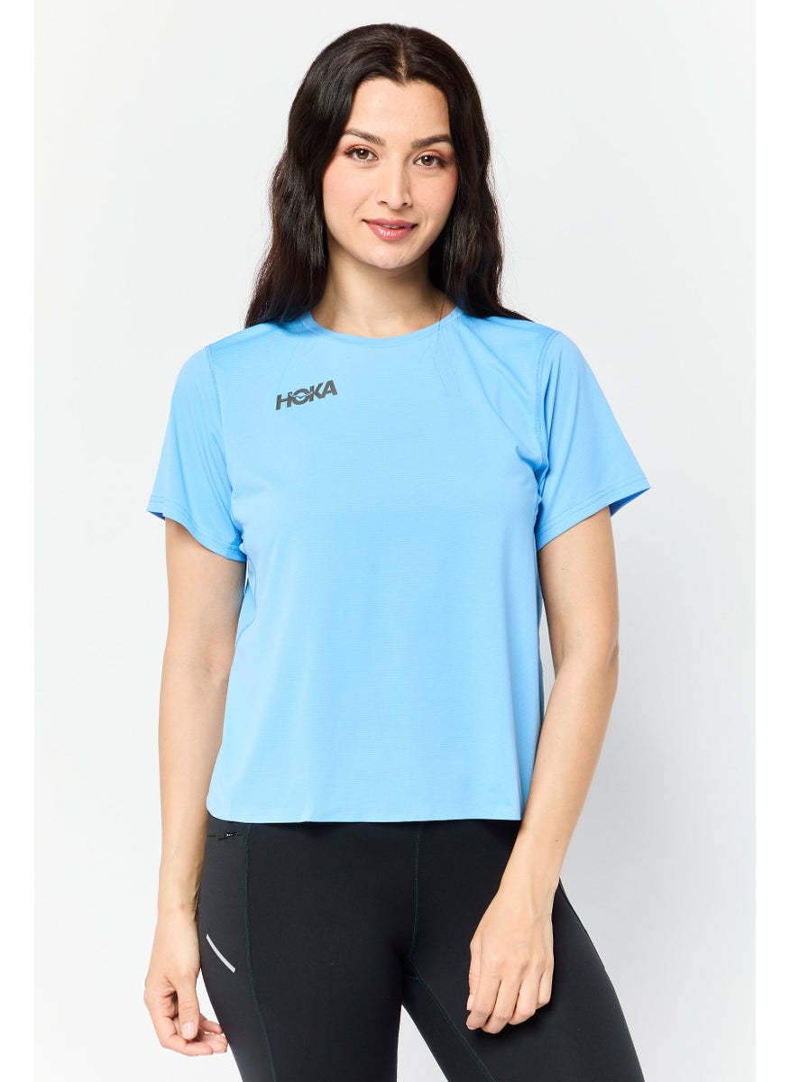 Women Sportswear Fit Short Sleeves Training Tops, Blue