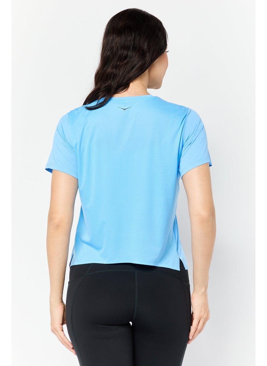 Women Sportswear Fit Short Sleeves Training Tops, Blue