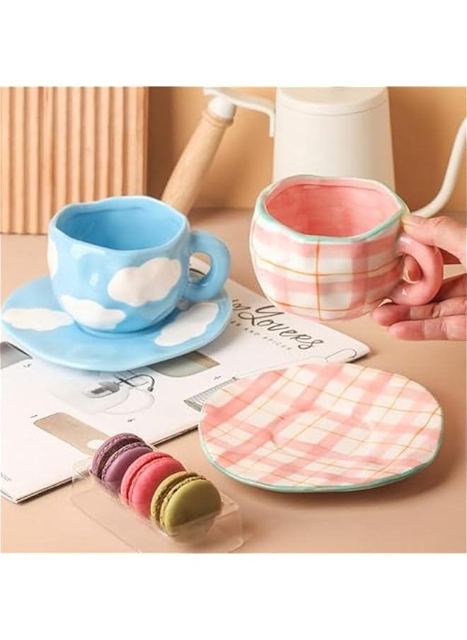 Coffee Mugs Set with Saucer Cute Pink Cup Gifts for Women Birthday Tea Coffee Mug with Coaster 250 ML Ceramic Cup Birthday Gift for Women Girls Mom Friend Coffee Mug Tea Cup Saucer Set