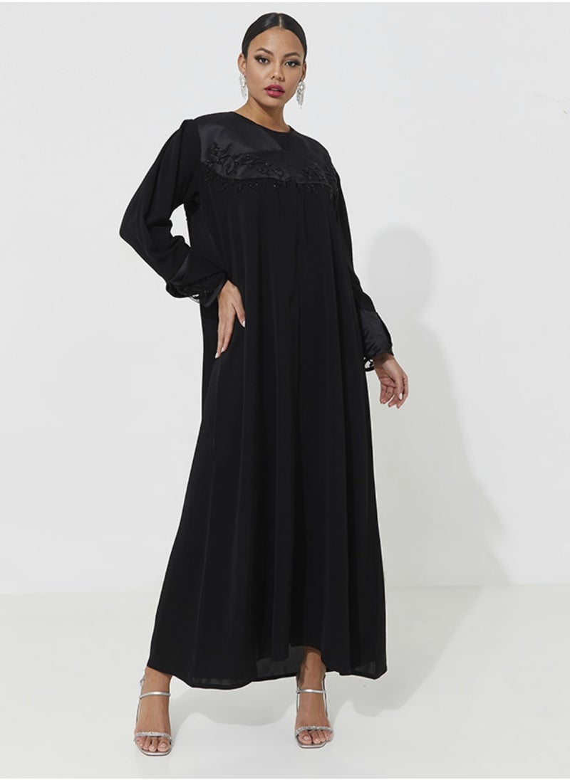 Abaya Royal With Black Embroidery Buff Sleeves
