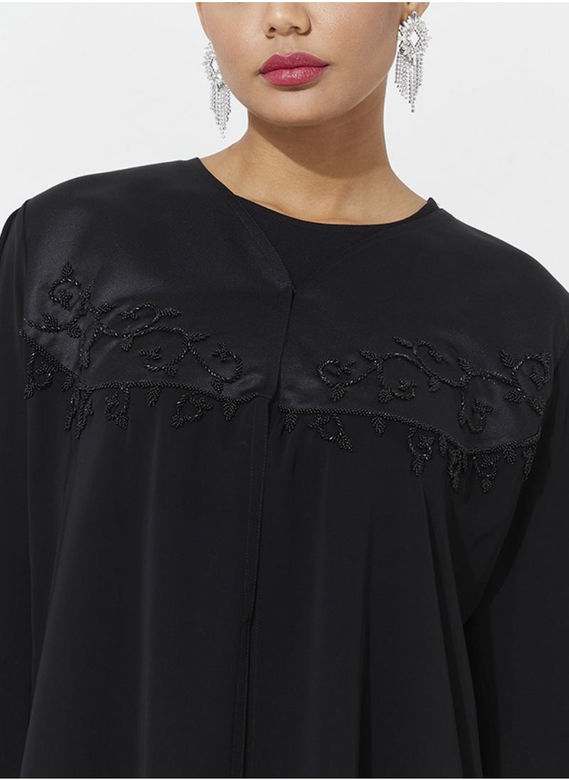 Abaya Royal With Black Embroidery Buff Sleeves