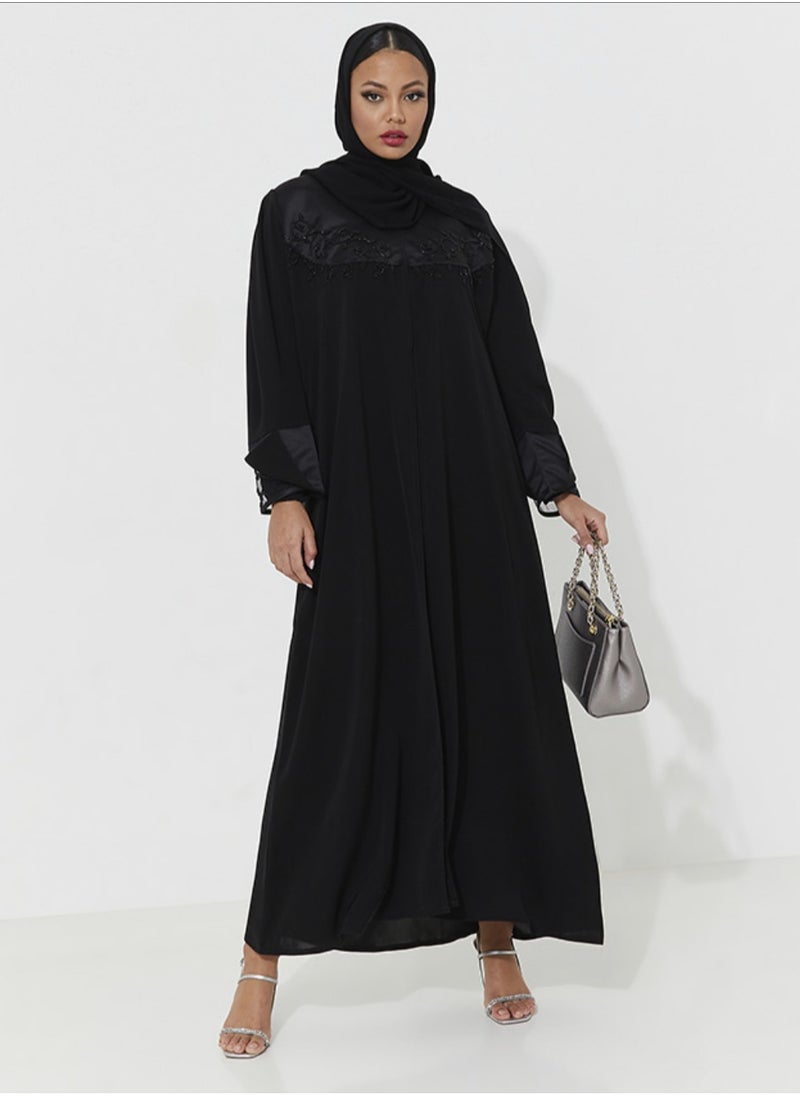 Abaya Royal With Black Embroidery Buff Sleeves