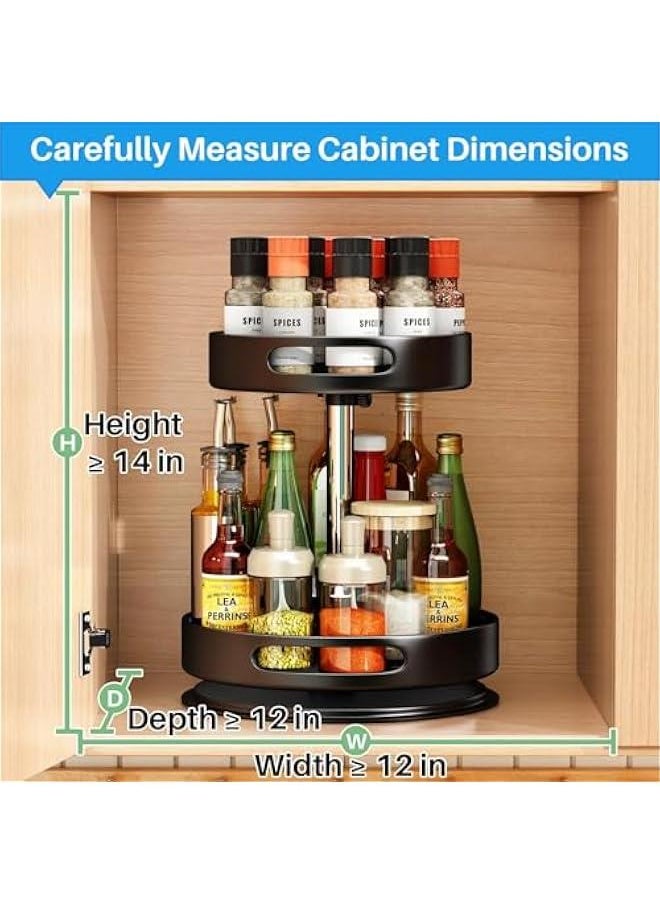 Lazy Susan Metal Revolving Spice Rack - 12 inch Kitchen Organizers and Storage for Counter Refrigerator Pantry Cabinet Cupboard Turntable, Black (2 Tier)
