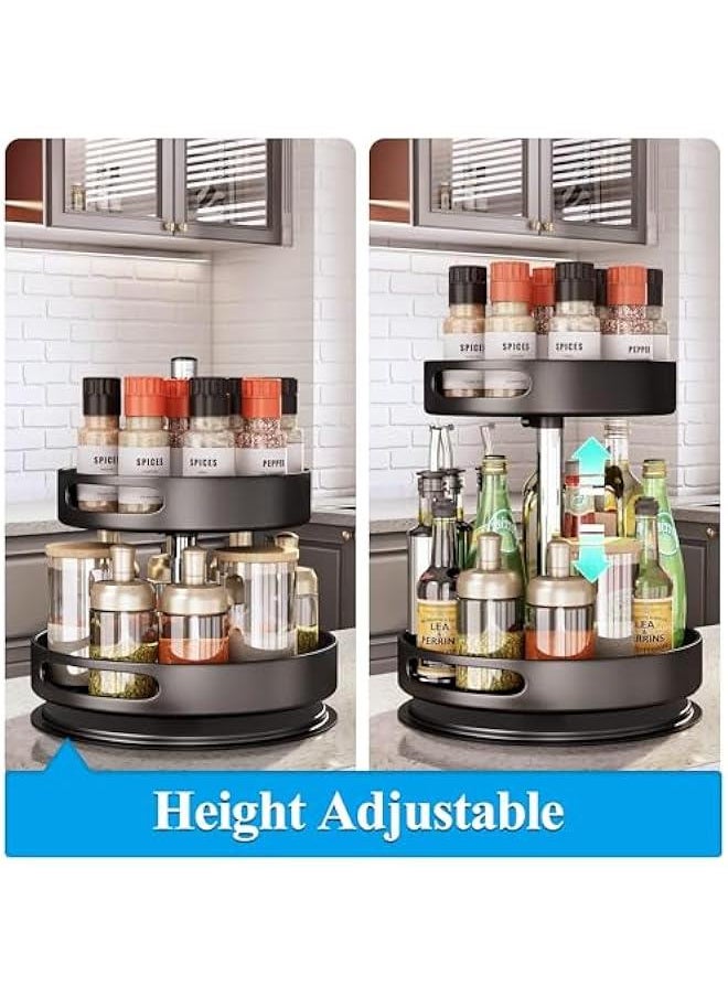 Lazy Susan Metal Revolving Spice Rack - 12 inch Kitchen Organizers and Storage for Counter Refrigerator Pantry Cabinet Cupboard Turntable, Black (2 Tier)