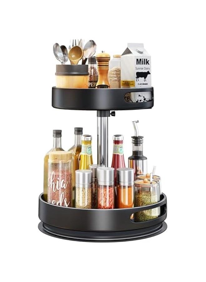 Lazy Susan Metal Revolving Spice Rack - 12 inch Kitchen Organizers and Storage for Counter Refrigerator Pantry Cabinet Cupboard Turntable, Black (2 Tier)