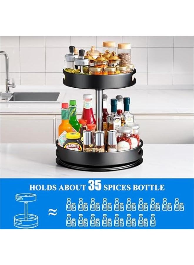 Lazy Susan Metal Revolving Spice Rack - 12 inch Kitchen Organizers and Storage for Counter Refrigerator Pantry Cabinet Cupboard Turntable, Black (2 Tier)