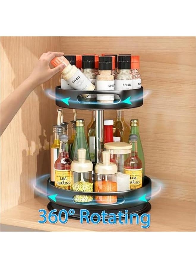 Lazy Susan Metal Revolving Spice Rack - 12 inch Kitchen Organizers and Storage for Counter Refrigerator Pantry Cabinet Cupboard Turntable, Black (2 Tier)