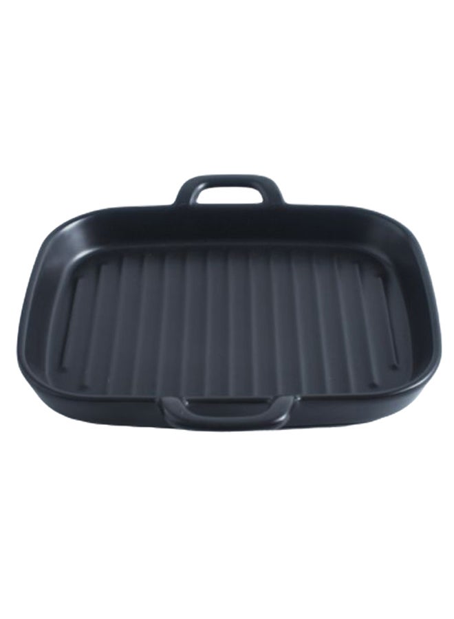 Square Stripe Plate With Two Ears Black 8inch