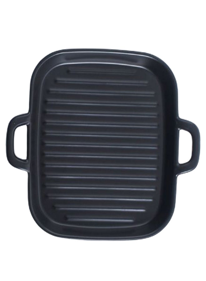 Square Stripe Plate With Two Ears Black 8inch