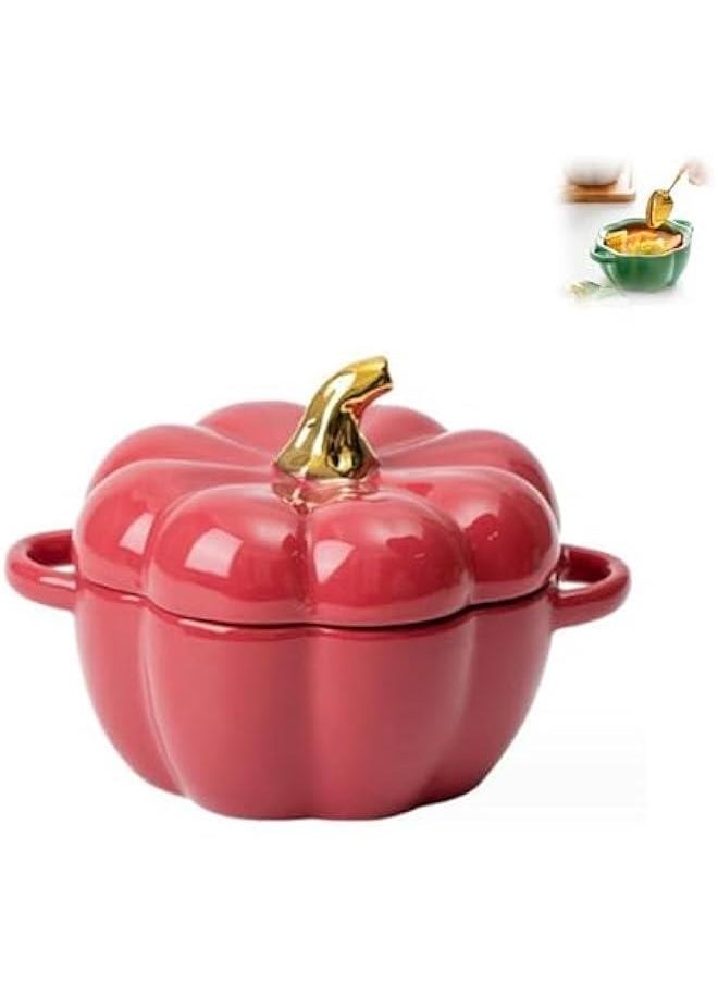 Oven Safe Pumpkin Bowls, Pumpkin Ramekins With Lids, Pumpkin Bowl With Lid, 15 Oz Pumpkin Bowls, Pumpkin Soup Bowls With Handles, Pumpkin Soup Bowls (Red)